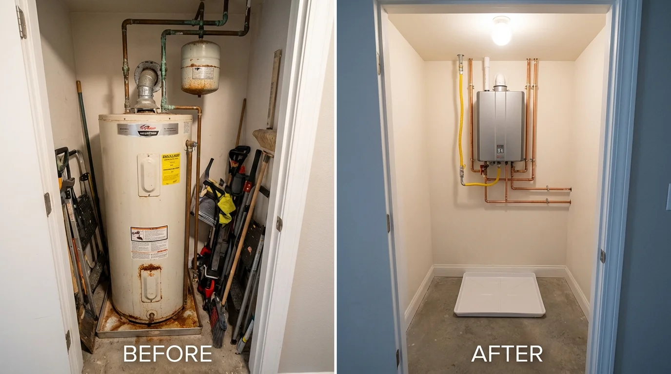 Tank water heater versus wall-mounted tankless unit comparison for Marion, NC homeowners