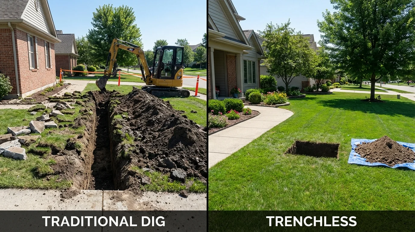Trenchless sewer repair with minimal yard damage versus traditional excavation in Marion, NC